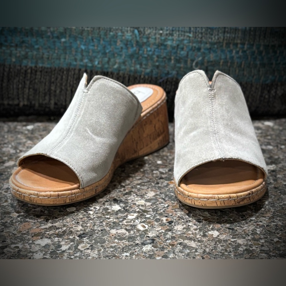 b.o.c. Women's Light Gray Mule cork wedge open-toe sandals - Picture 2 of 15
